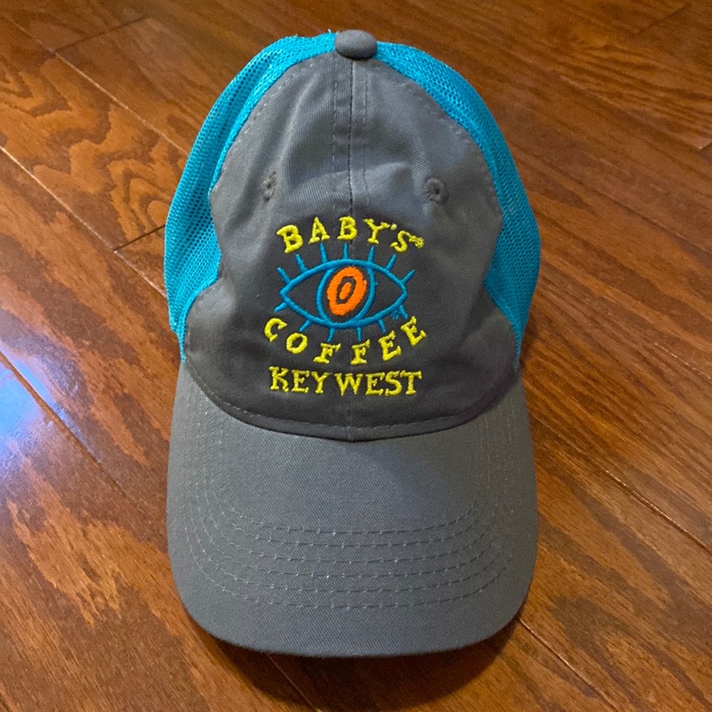 Baby’s coffee Key West grey and blue/green mesh cap 🧢 hat NWOT